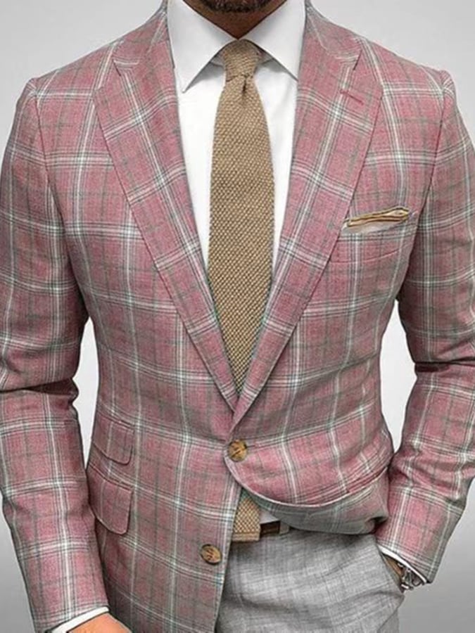 para hombre Work Plaid Single Breasted Notched Collar saco