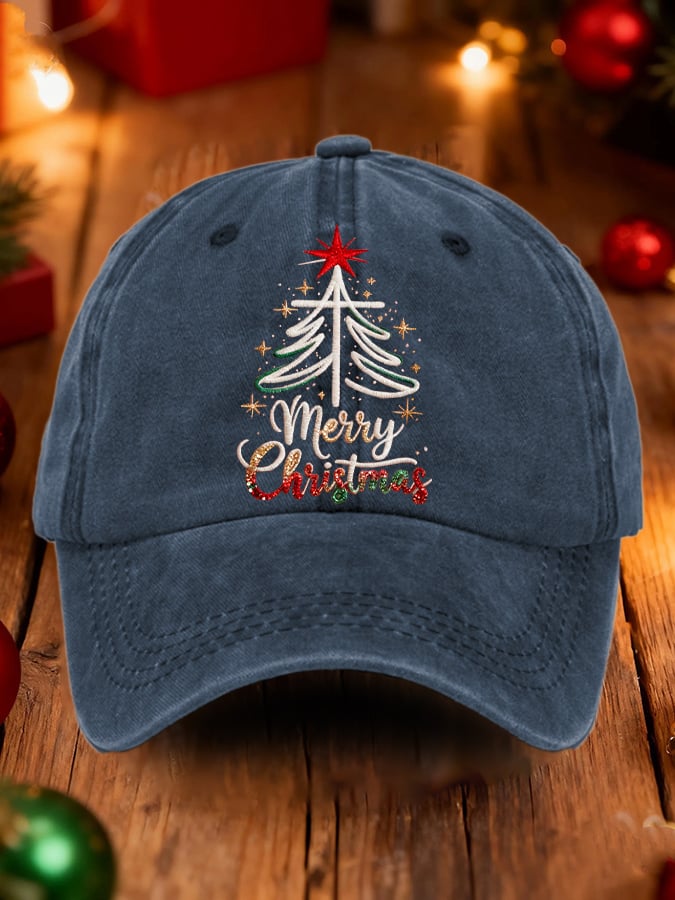 Gorras retro Merry Christmas Cross Christmas Tree estampado Baseball