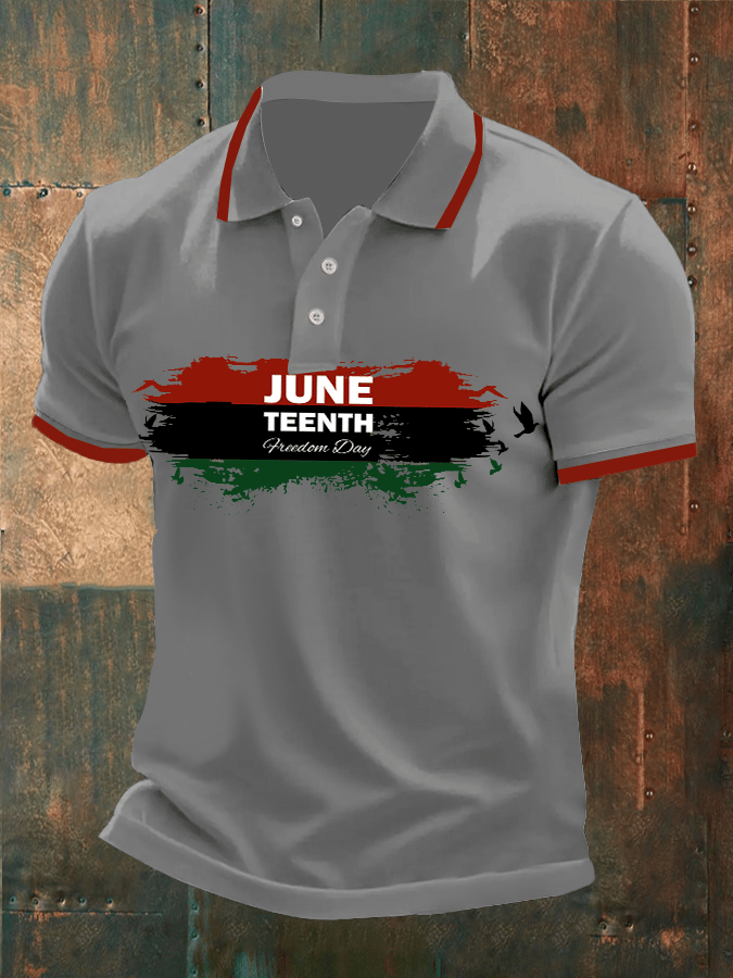 Camisa polo Mens casual Juneteenth estampado
