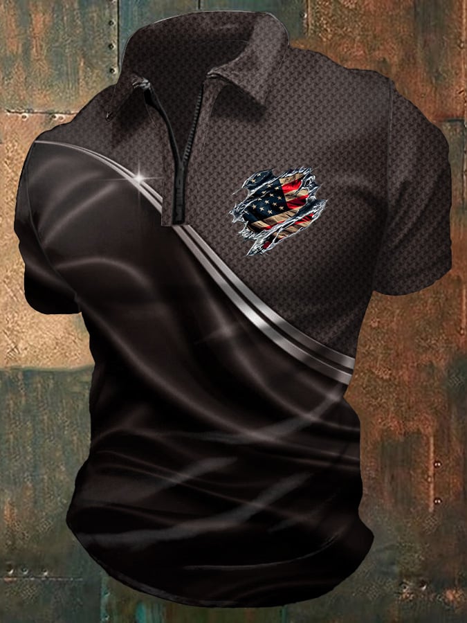 Camisa polo casual Independence Day Flag estampado para hombre