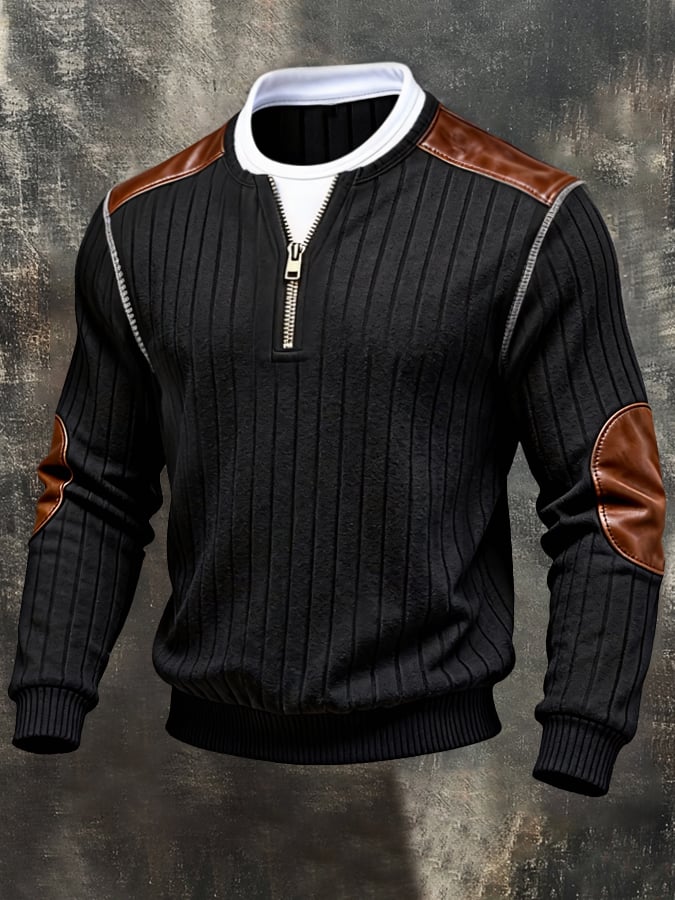 Sudadera vintage-Style Faux Two-Piece Spliced ​​Color-Block de manga larga para hombre