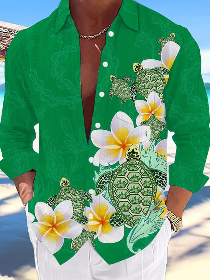 Camisa Hawaii Turtles estampado de moda Vacation And casual (With Pockets) para hombre