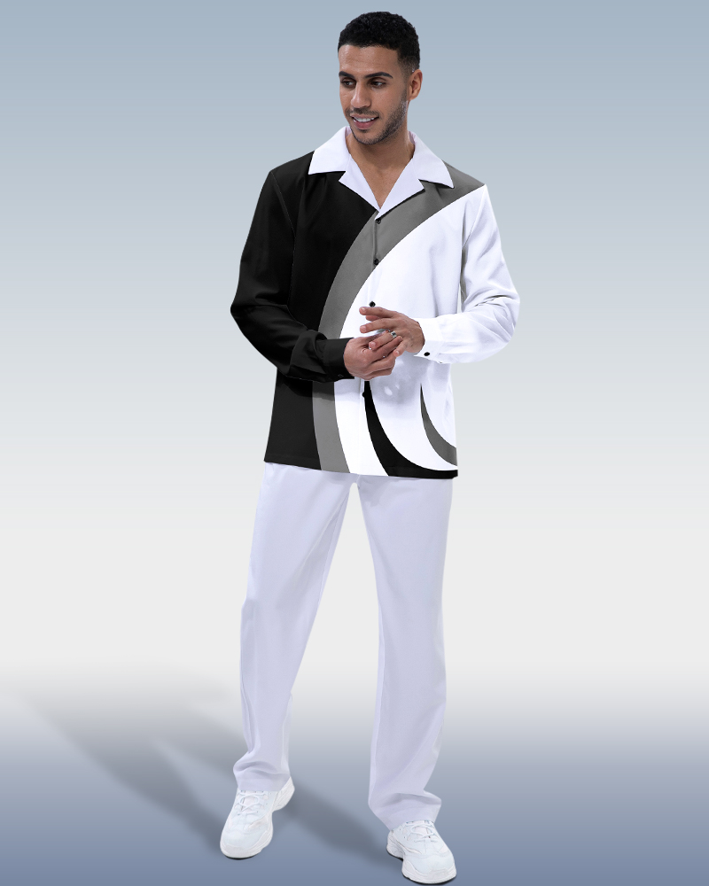 Suitmens Black White en bloques de color de manga larga Walking Suit para hombre