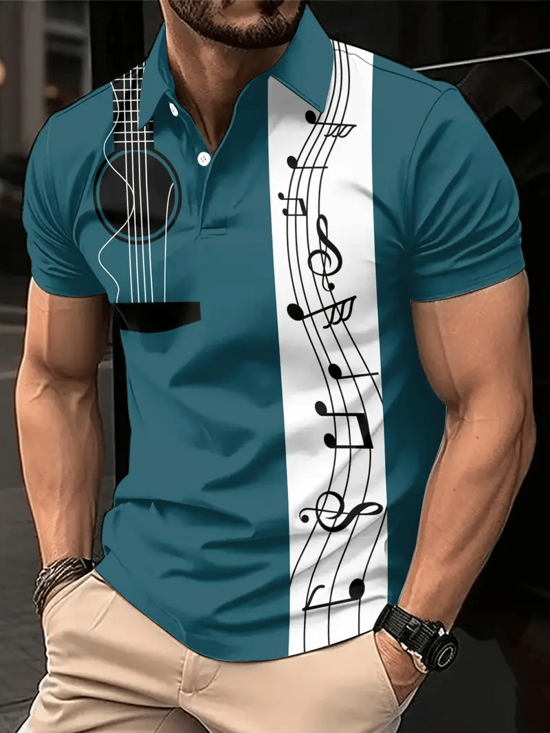 Camisa polo ejecutivo rayas Logo con botones de manga corta para hombre