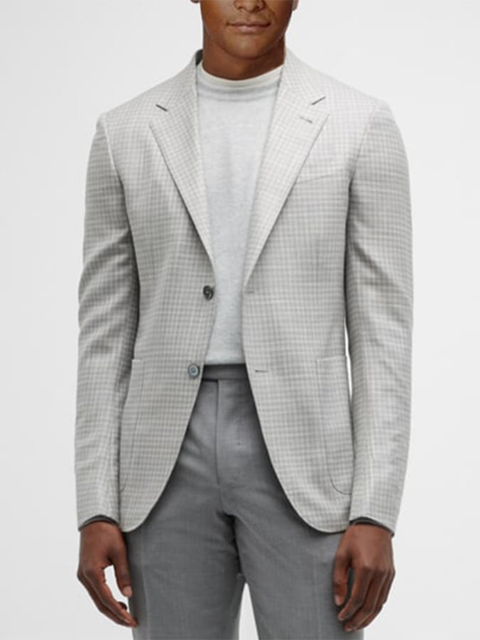Saco de moda casual Two Button Large bolsillo a cuadros para hombre