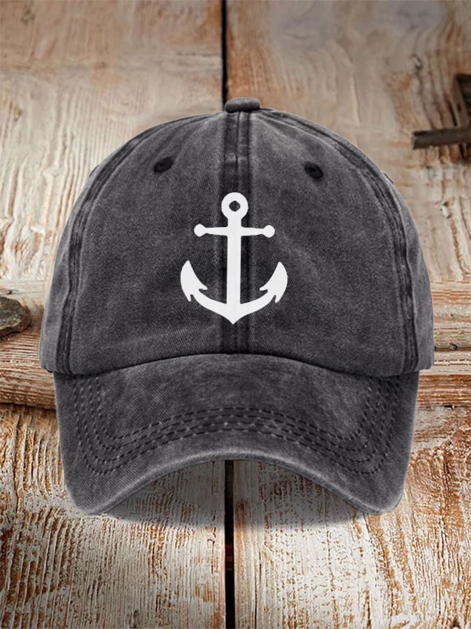 Unisex desgastado Washed de algodón "Anchor" Holiday casual estampado Hat