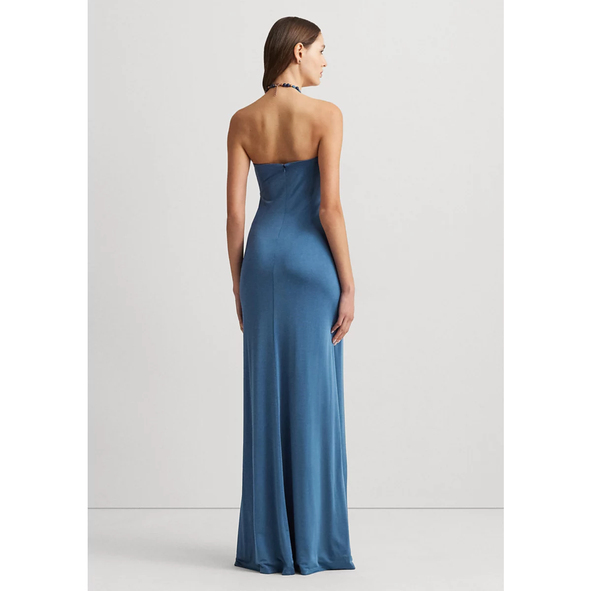 Bead-Trim Jersey Halter Gown - 2