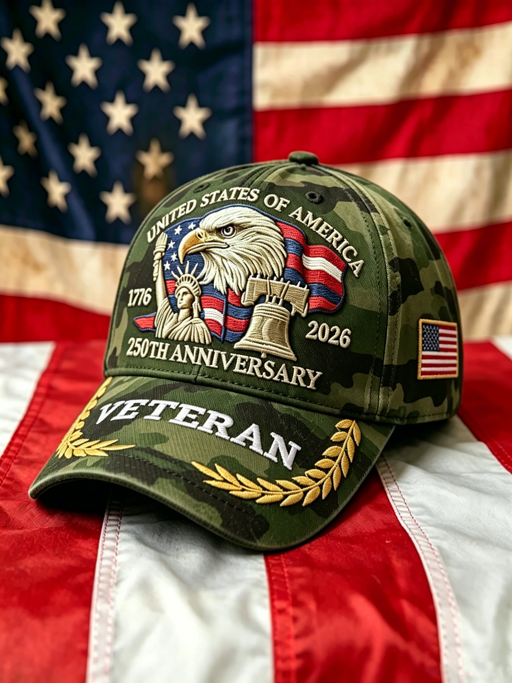 Unisex USA America Birthday 1776鈥?026 Veteran Baseball Cap