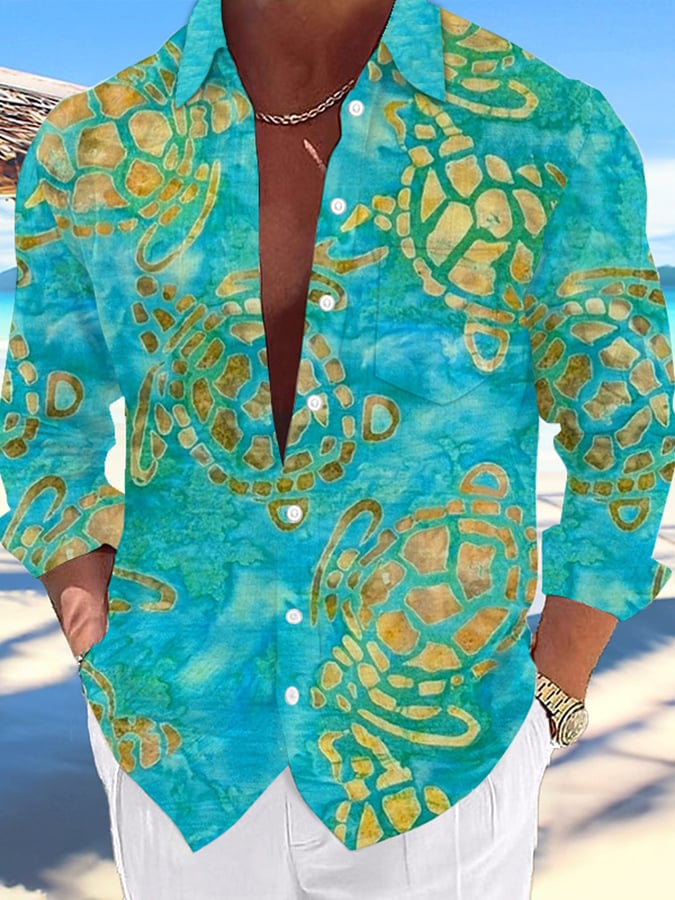 Camisa Hawaii Turtles estampado de moda Vacation And casual (With Pockets) para hombre