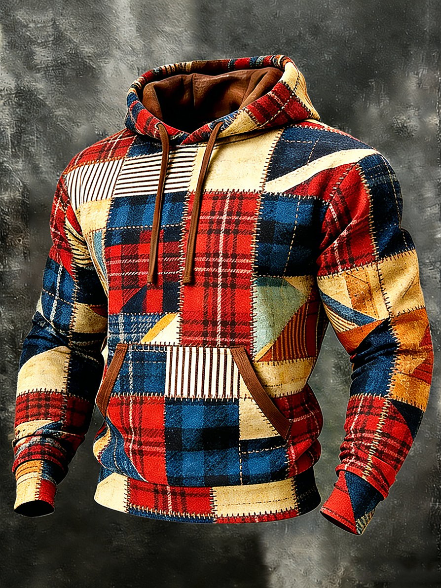 Sudadera casual geométrico Patchpara trabajo Art con gorrasucha para hombre