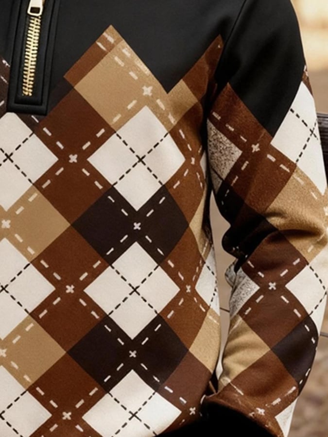 Sudadera retro en bloques de color estampado cierre para hombre