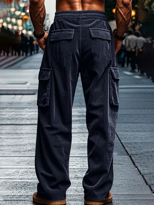 Pantalón vintage tejido tipo waffleted para exterior Multi-bolsillo Cargo Trousers para hombre