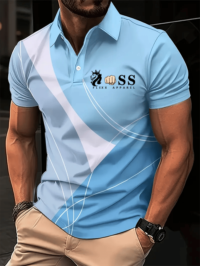 Camisa polo retro Letter Design estampado casual para hombre