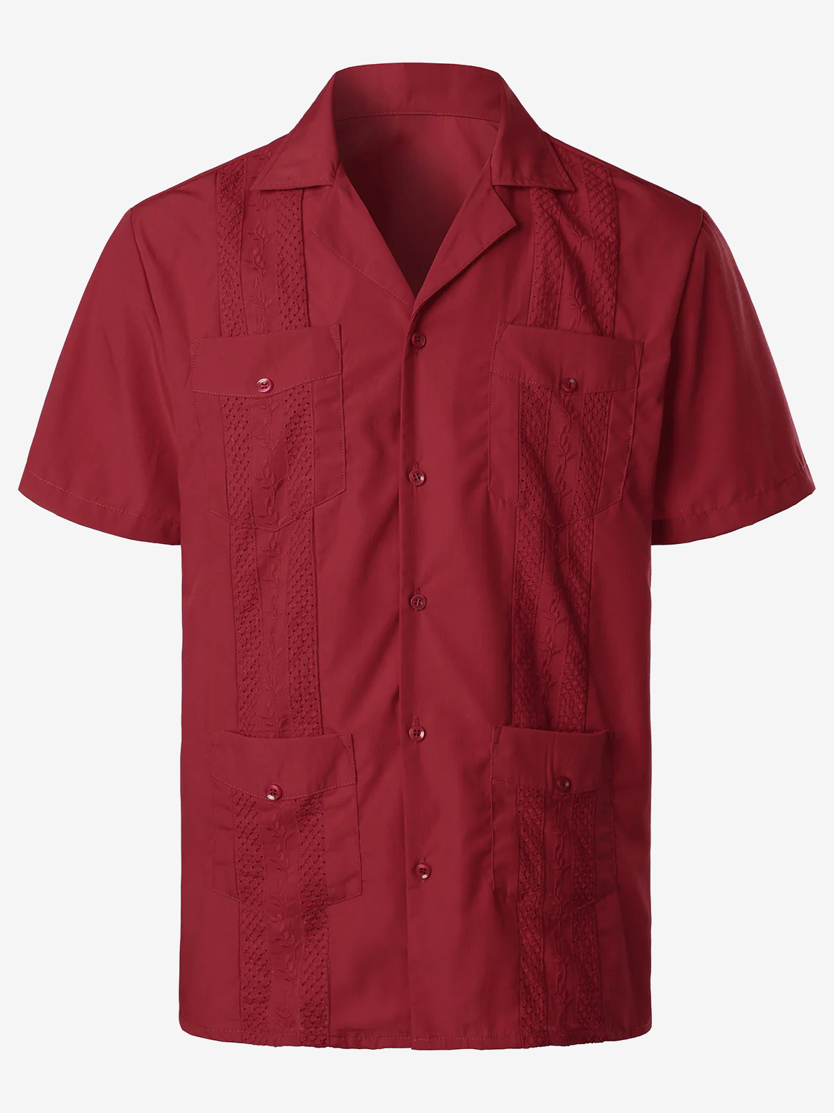 Camisa Red de manga corta Pocket Cuban Guayabera para hombre
