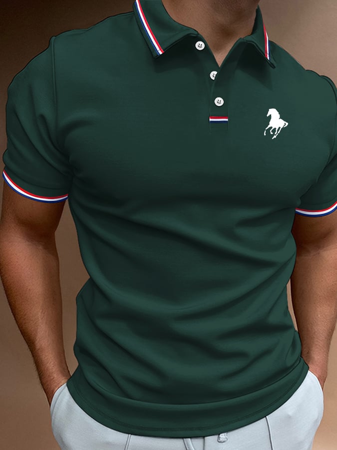 Camisa polo Horse estampado casual para hombre