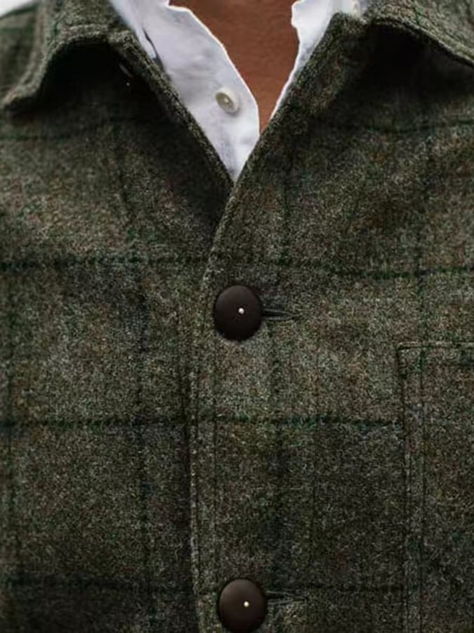 Chaqueta retro a cuadros para exterior bolsillo solapa de manga larga para hombre