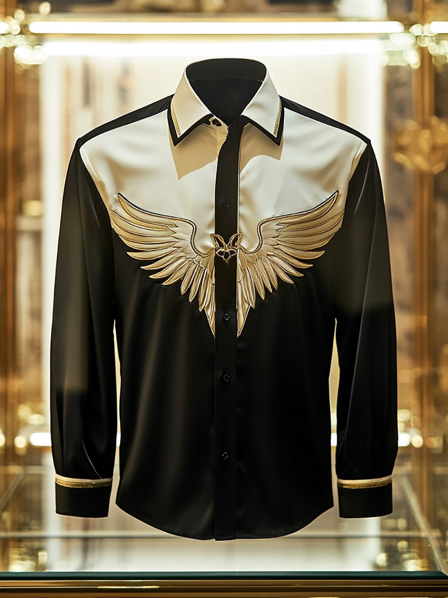 Camisa satén Wing de lujo ejecutivo de manga larga para hombre