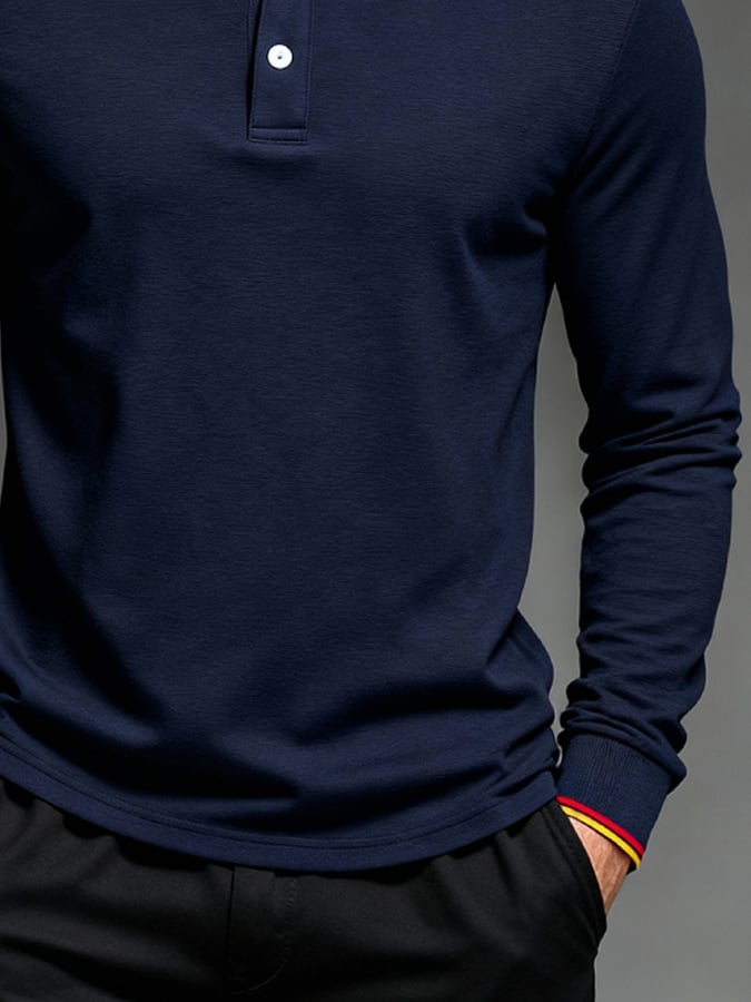 Camisa polo Basic casual Color-Block de manga larga para hombre