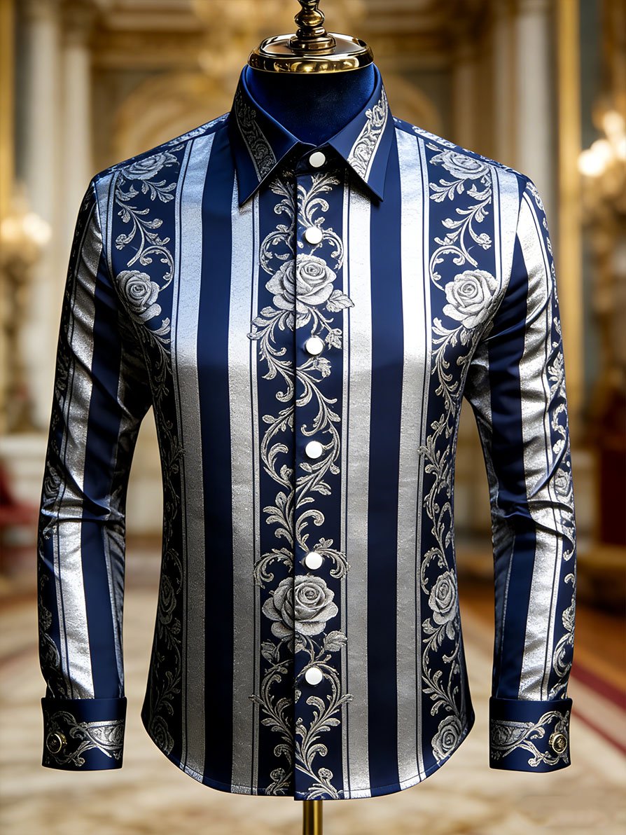 Camisa vintage ejecutivo a rayas Baroque de manga larga para hombre