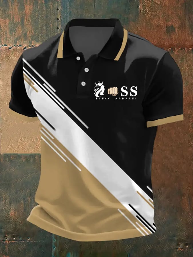 Camisa polo retro Letter estampado casual para hombre