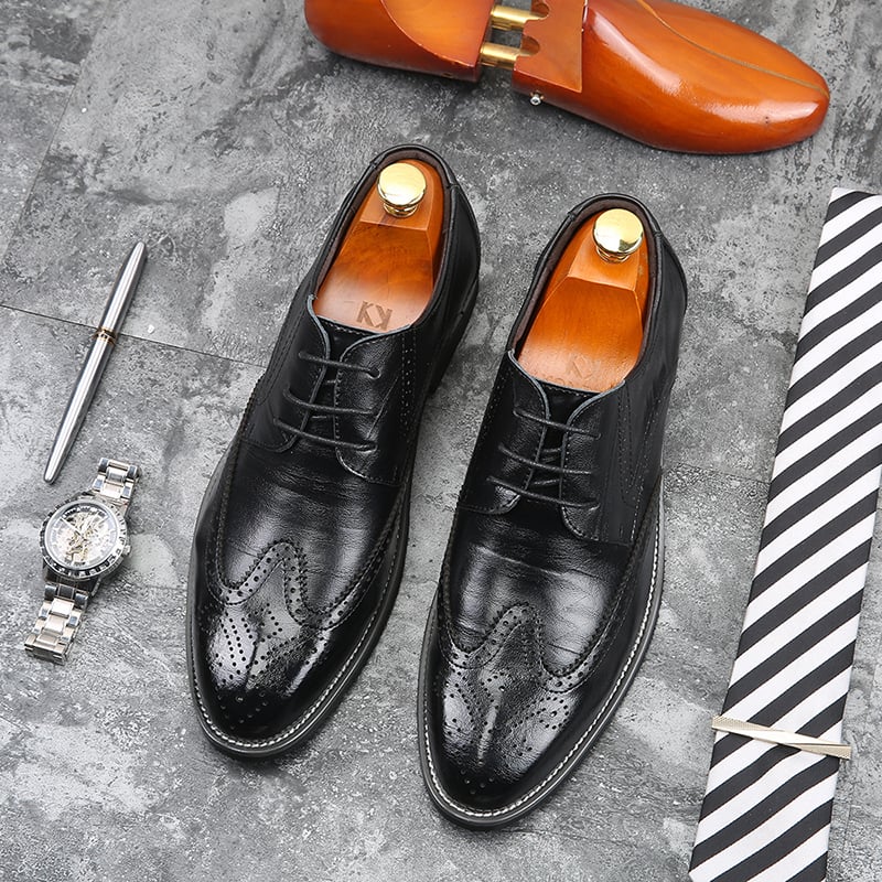 Zapatos ejecutivo casual Baroque Pointed Lace Up cuero para hombre