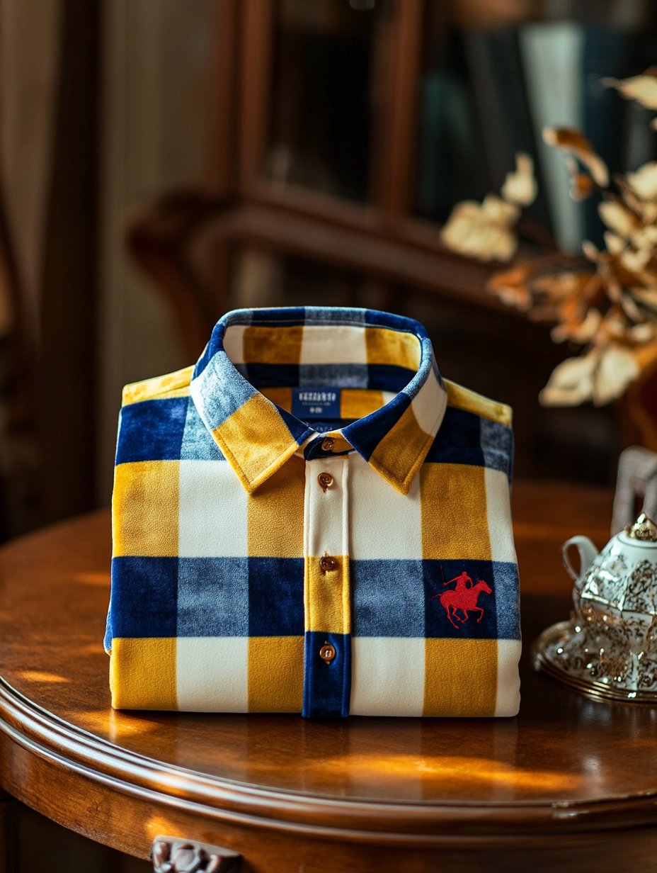 Camisa terciopelo Logo a cuadros casual de manga larga para hombre