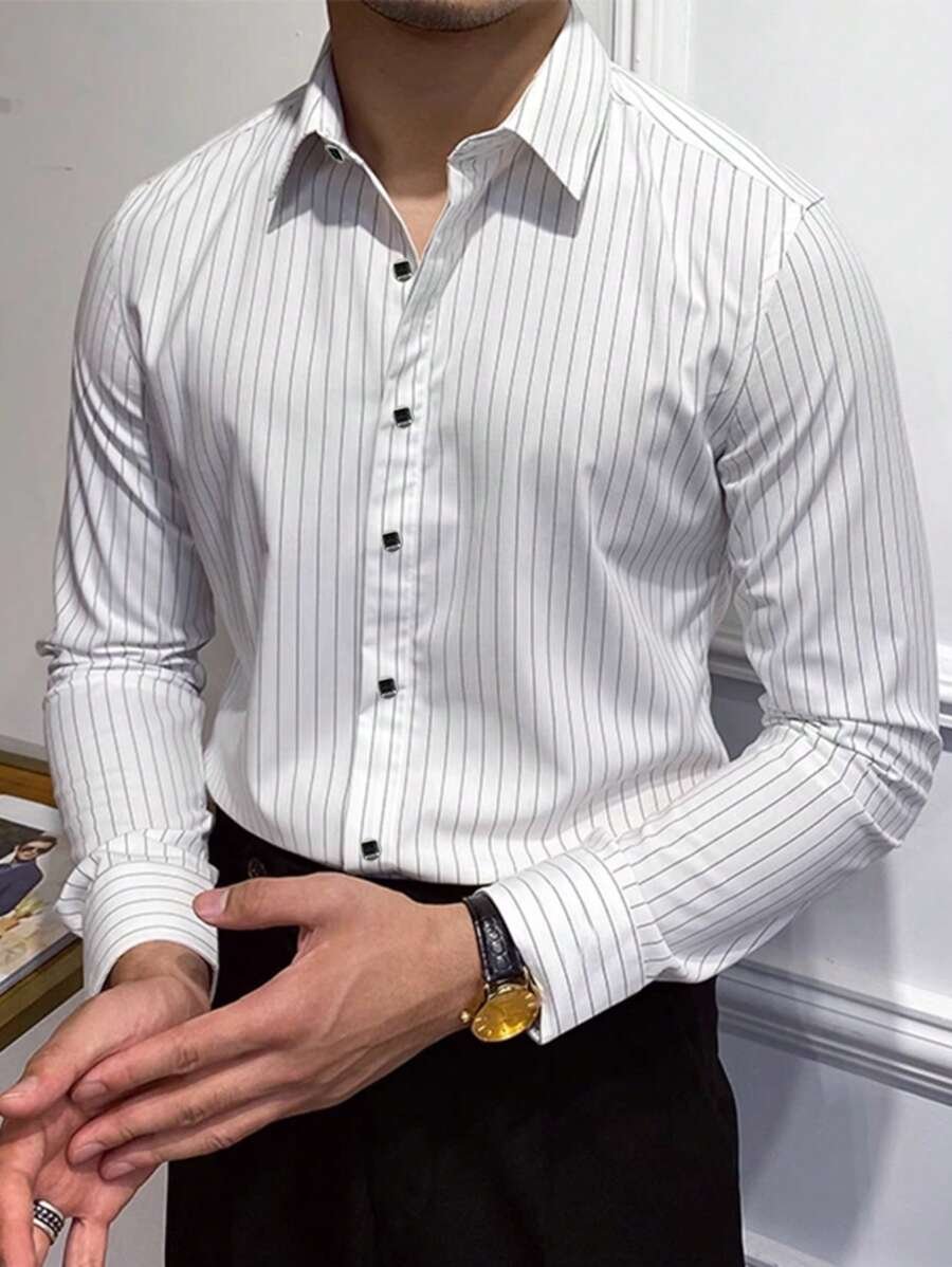 Camisa Street Style ejecutivo casual estampado de manga larga para hombre