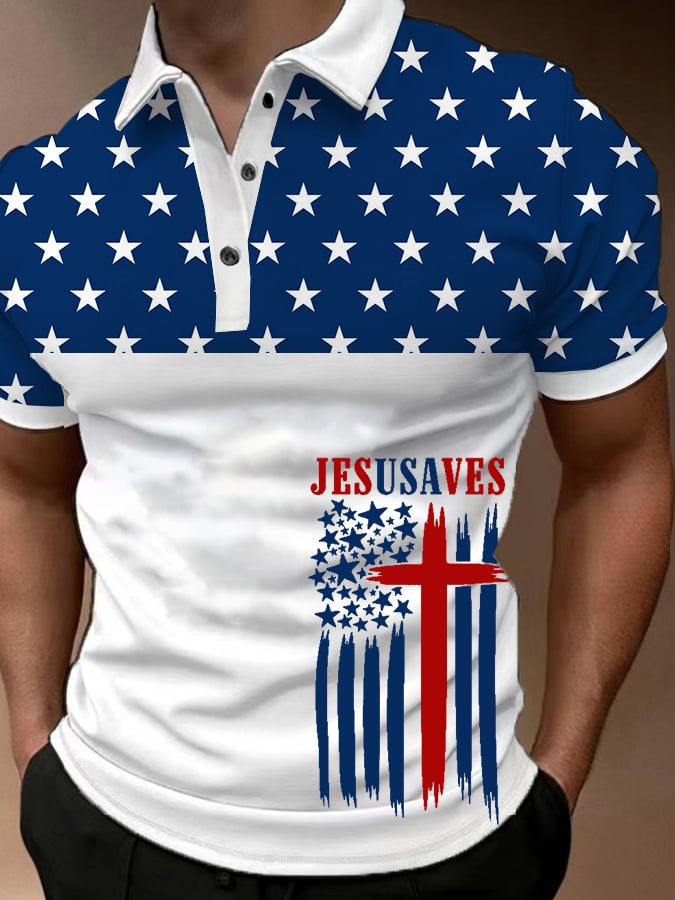 Camisa polo vintage USA Jesus Saves estampado para hombre