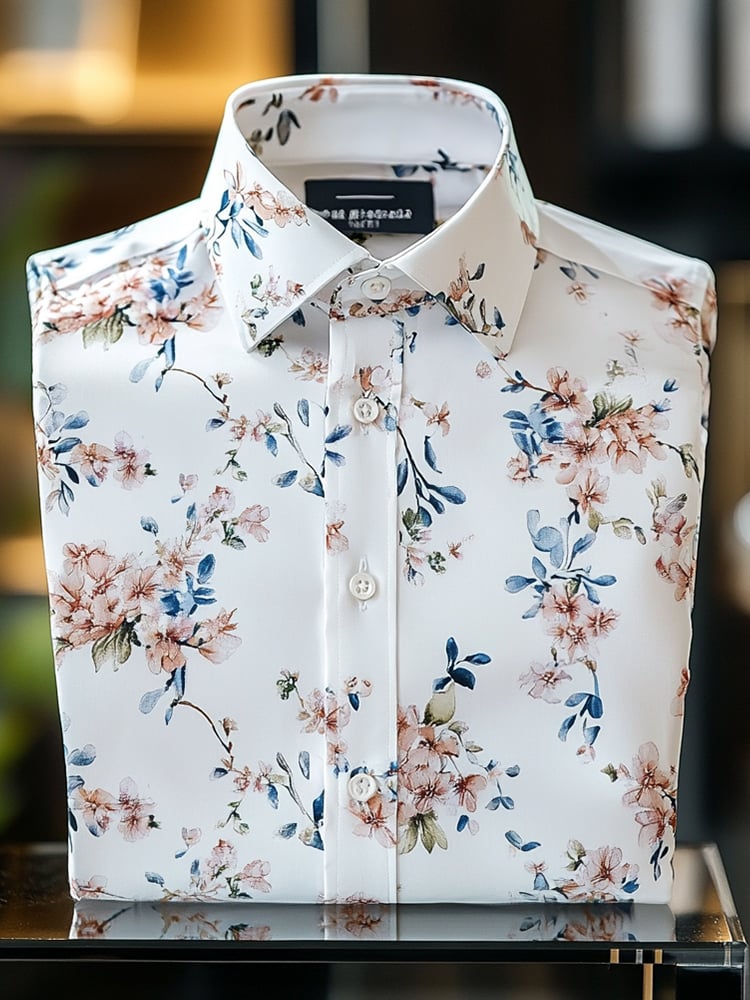 Camisa floral ejecutivo casual solapa de manga corta para hombre