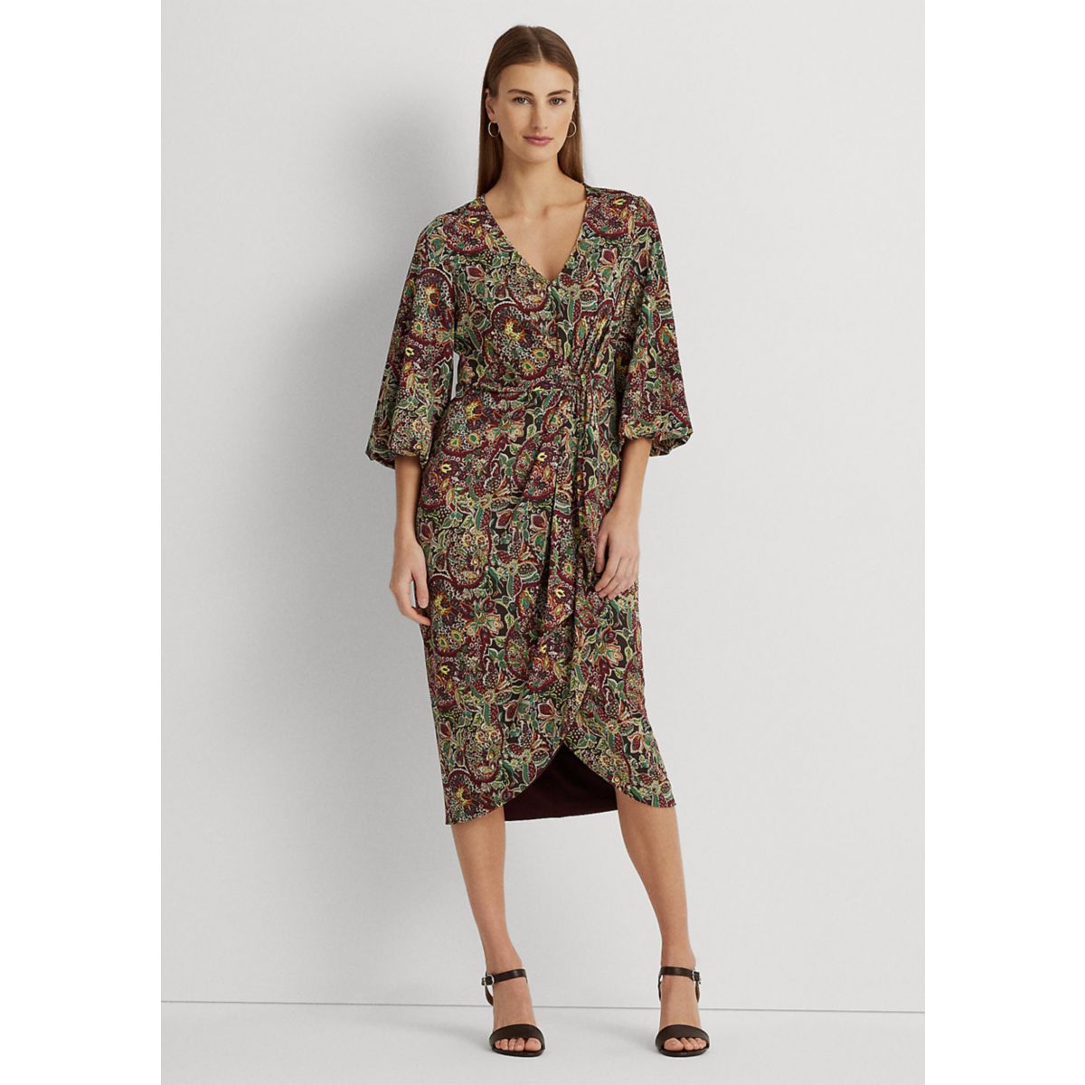 Floral Jersey Tie Front Midi Dress - 1