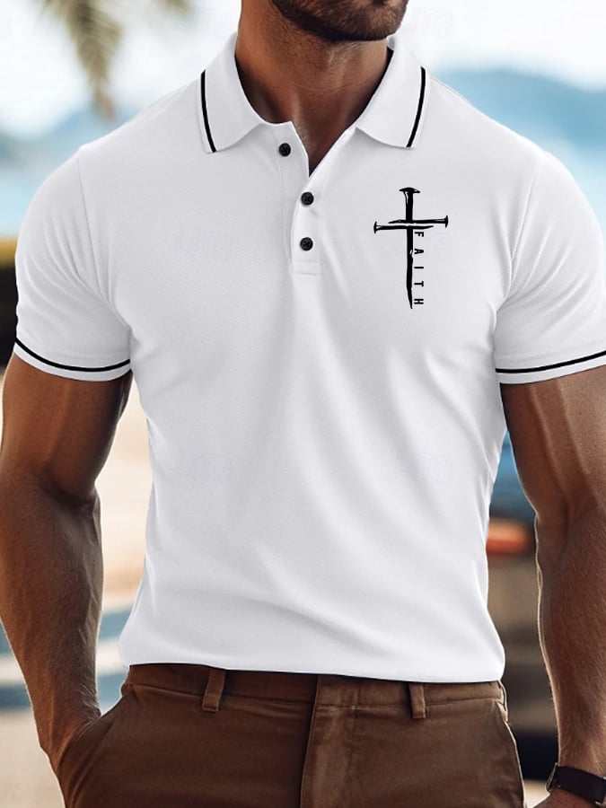 Camisa polo Faith Cross estampado casual para hombre