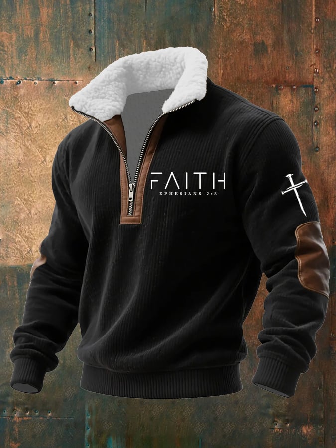 Sudadera Faith estampado tejidoted Fabric cierre Fur cuello de manga larga para hombre