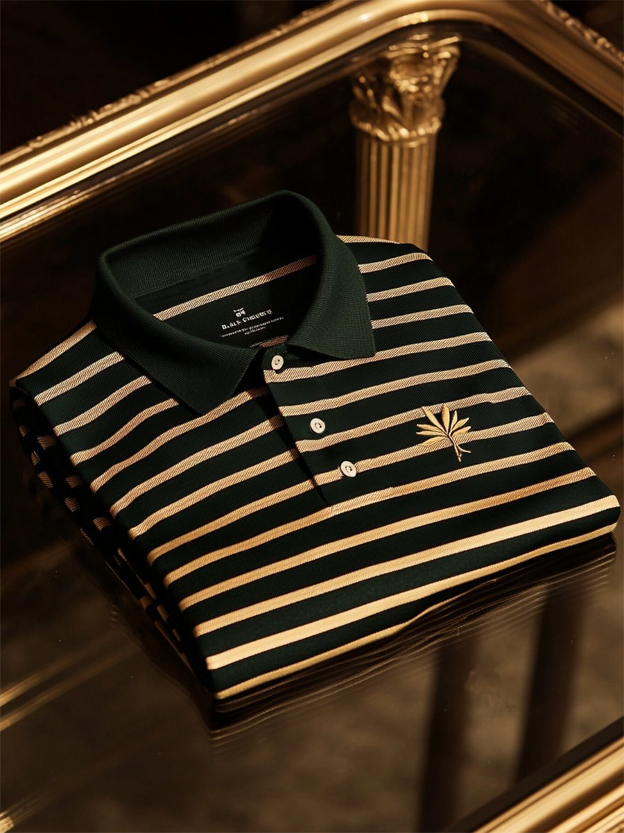 Camisa polo ejecutivo casual a rayas Button de manga corta para hombre