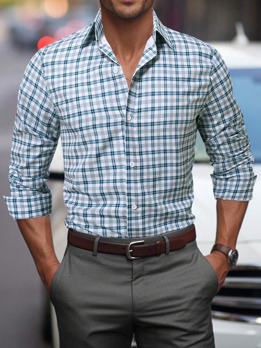 Camisa Street Style ejecutivo casual estampado de manga larga para hombre