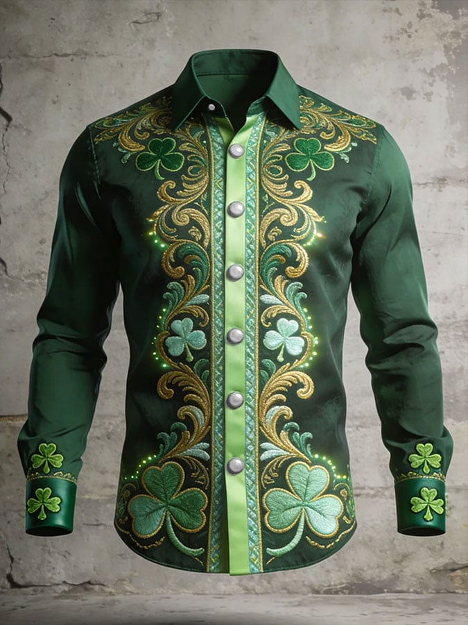 Camisa St. Patrick's Day estampado casual para hombre