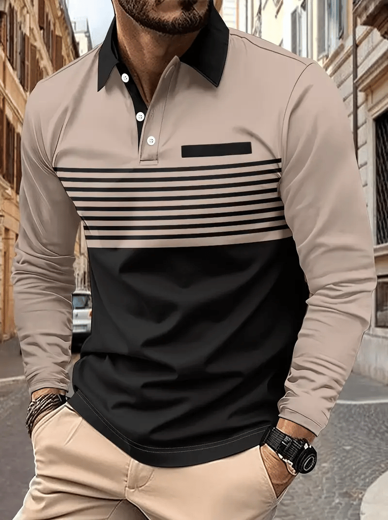 Camisa polo ejecutivo casual a rayas de manga larga para hombre