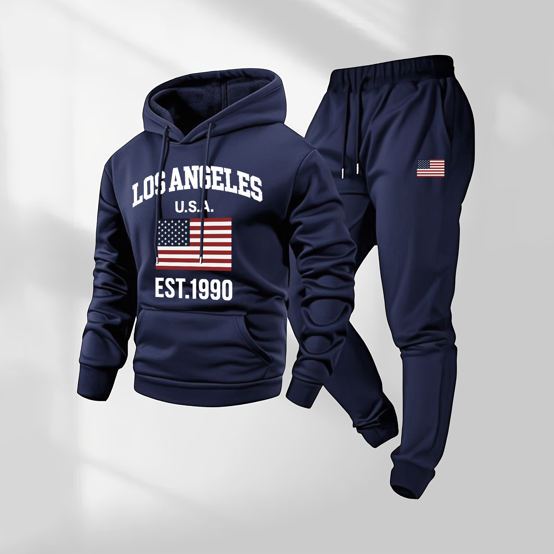 Sudadera con capucha Los Angeles USA Letter estampado and Drawstring Sweatpantalón Set, Menswear, casual Athletic de manga larga Hooded chaqueta & Trousers for Fall & Winter, Clothing for para uso diario Wear, Sportswear Indoor para exterior, Tracksuit, Athleisure para hombre