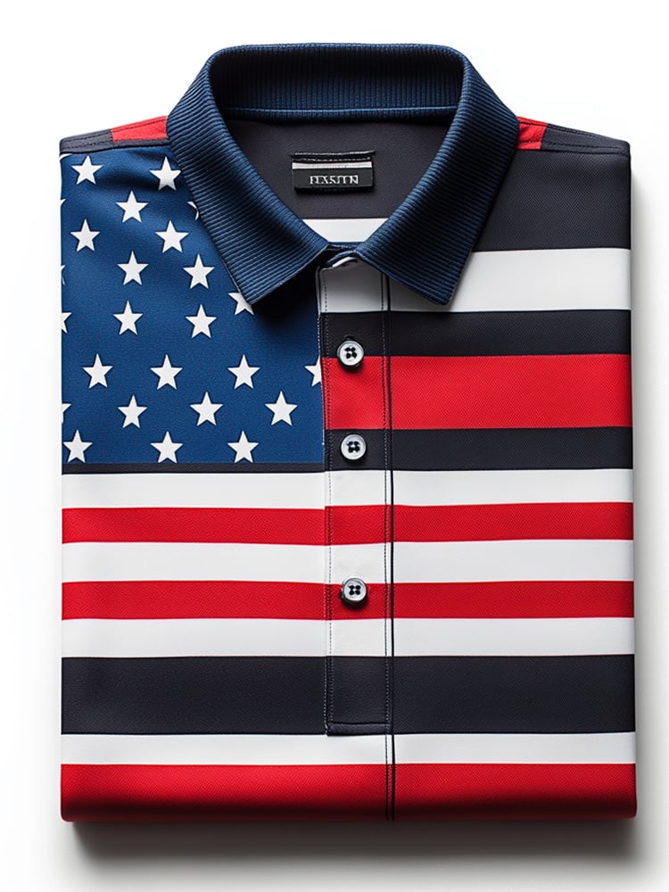 Camisa polo ejecutivo casual Flag Button de manga corta para hombre