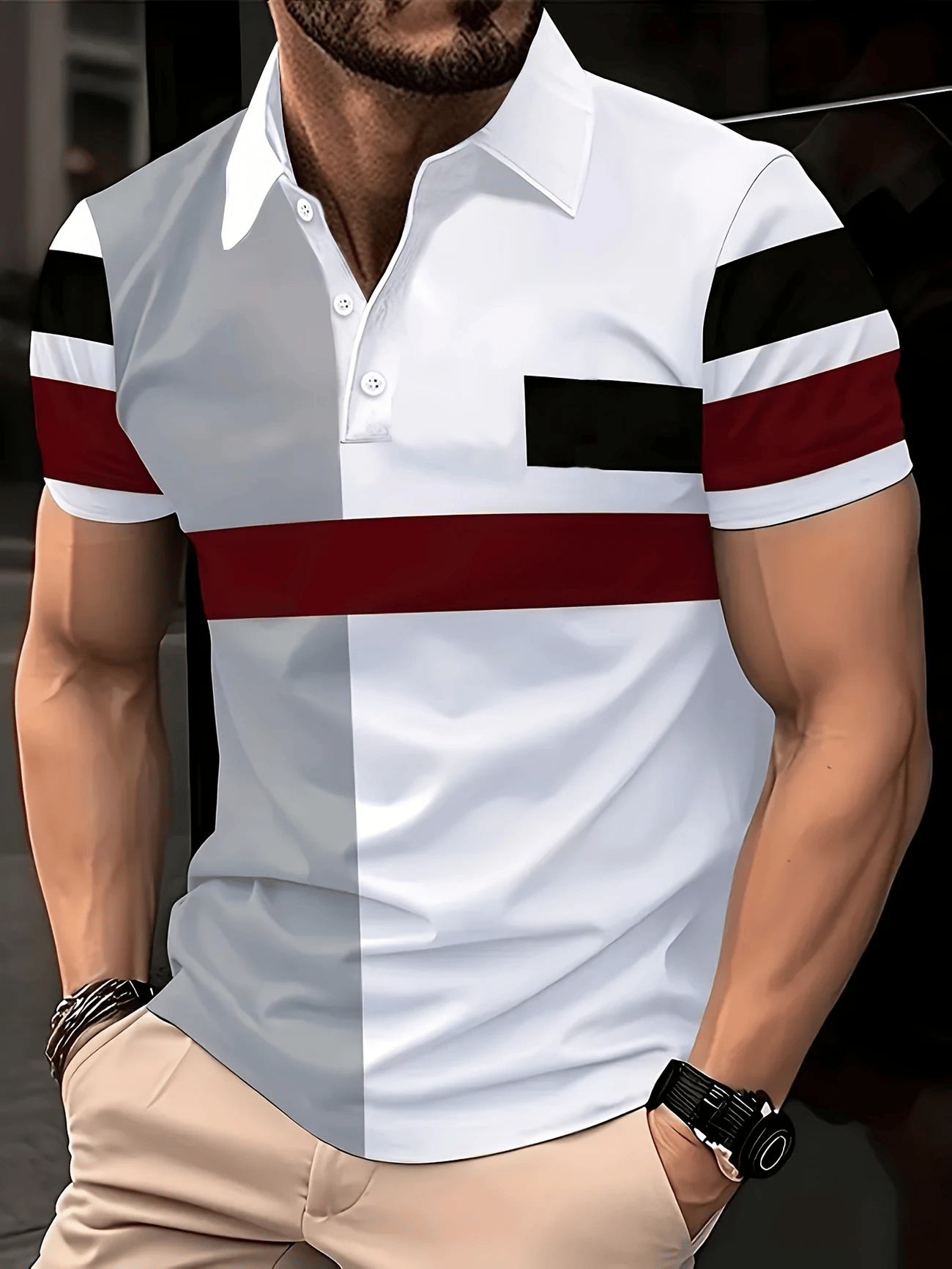 Camisa polo clásico ejecutivo Logo Button de manga corta para hombre
