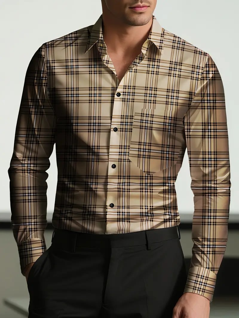 Camisa Street Style ejecutivo casual estampado de manga larga para hombre