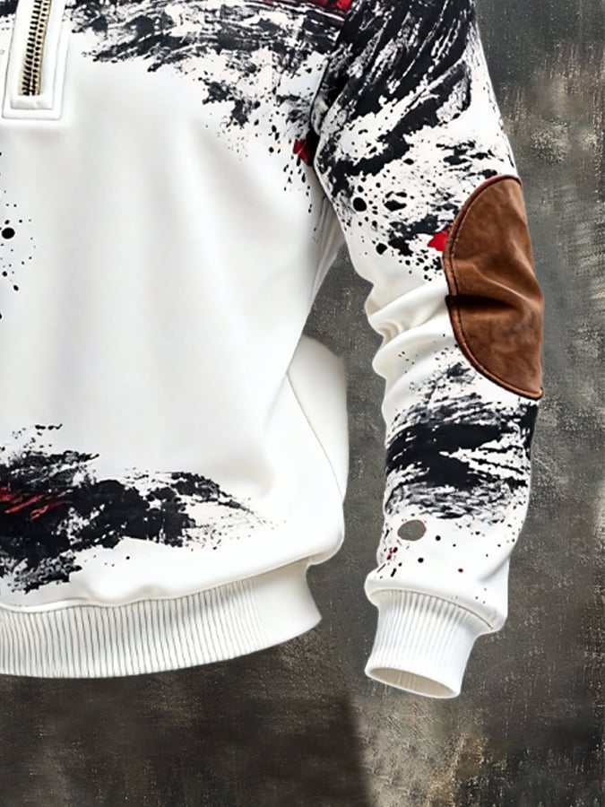 Sudadera retro en bloques de color estampado cierre para hombre