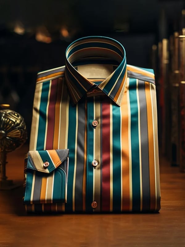 Camisa satén de lujo ejecutivo a cuadros de manga larga para hombre