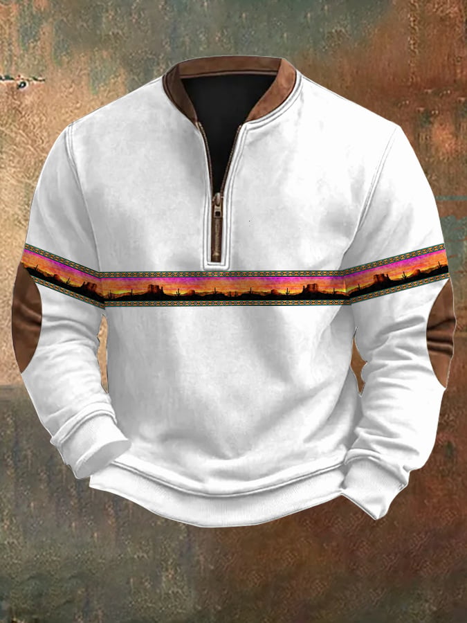 Sudadera Western estampado Zip cuello para hombre