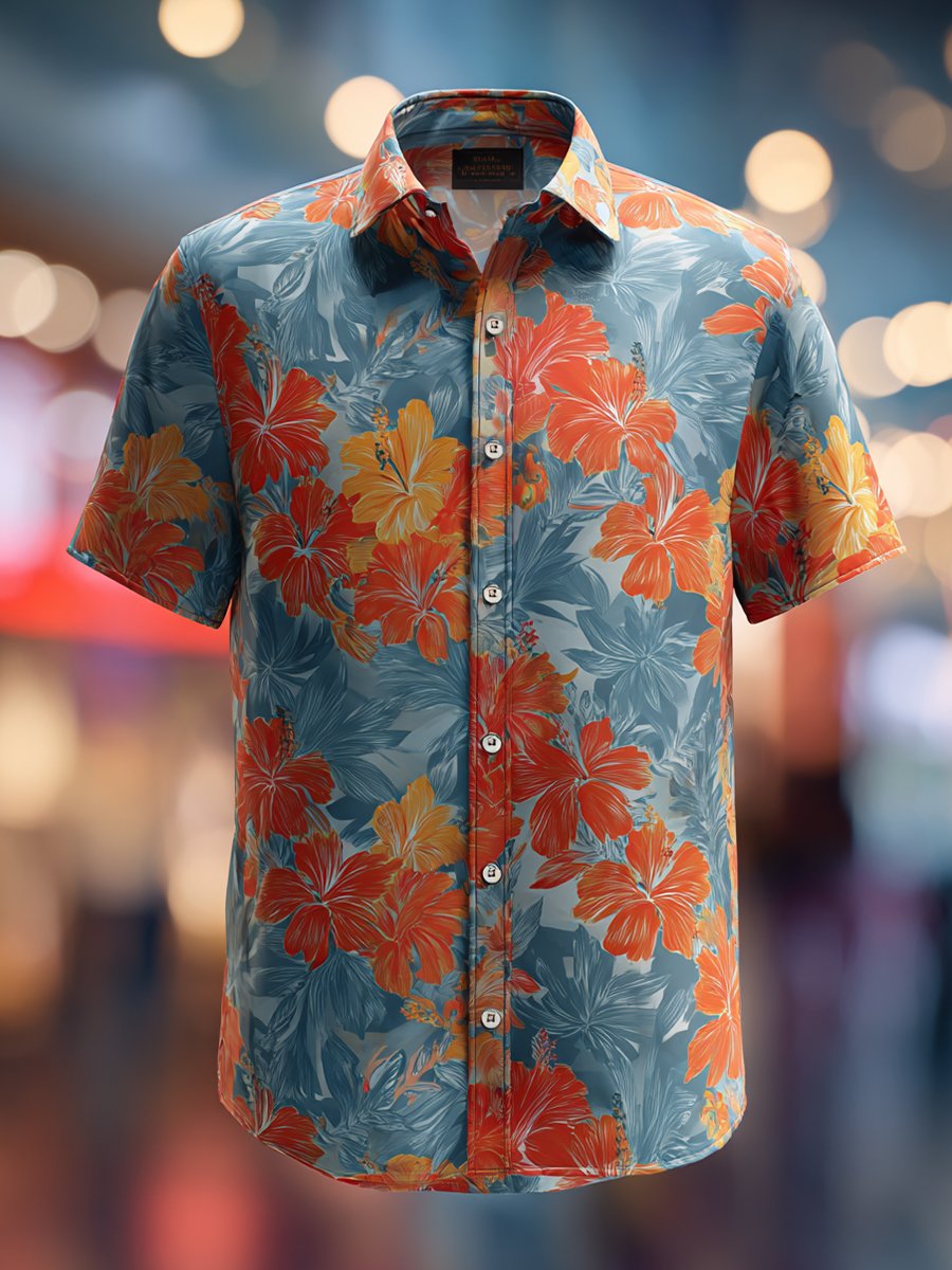 Camisa ejecutivo casual floral solapa de manga corta para hombre