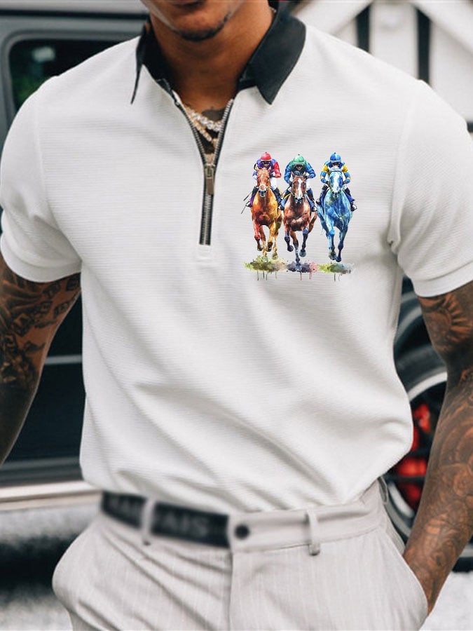 Camisa polo Horse Racing estampado casual para hombre