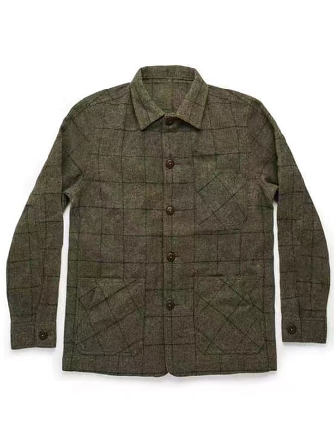 Chaqueta retro a cuadros para exterior bolsillo solapa de manga larga para hombre