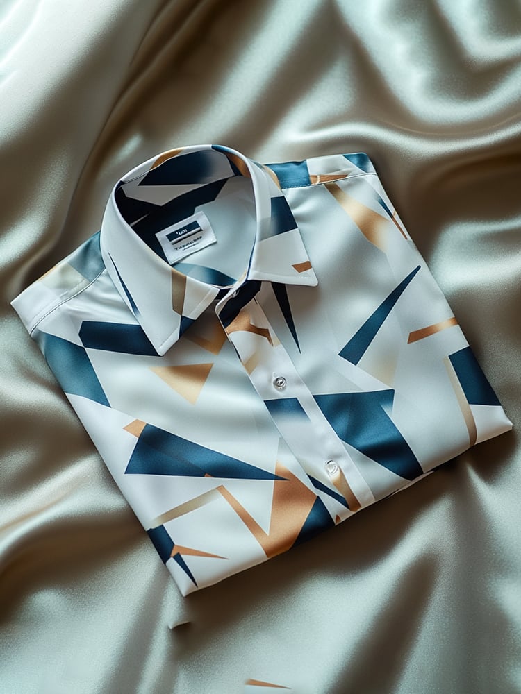 Camisa satén Luxe estampado de manga corta Button para hombre