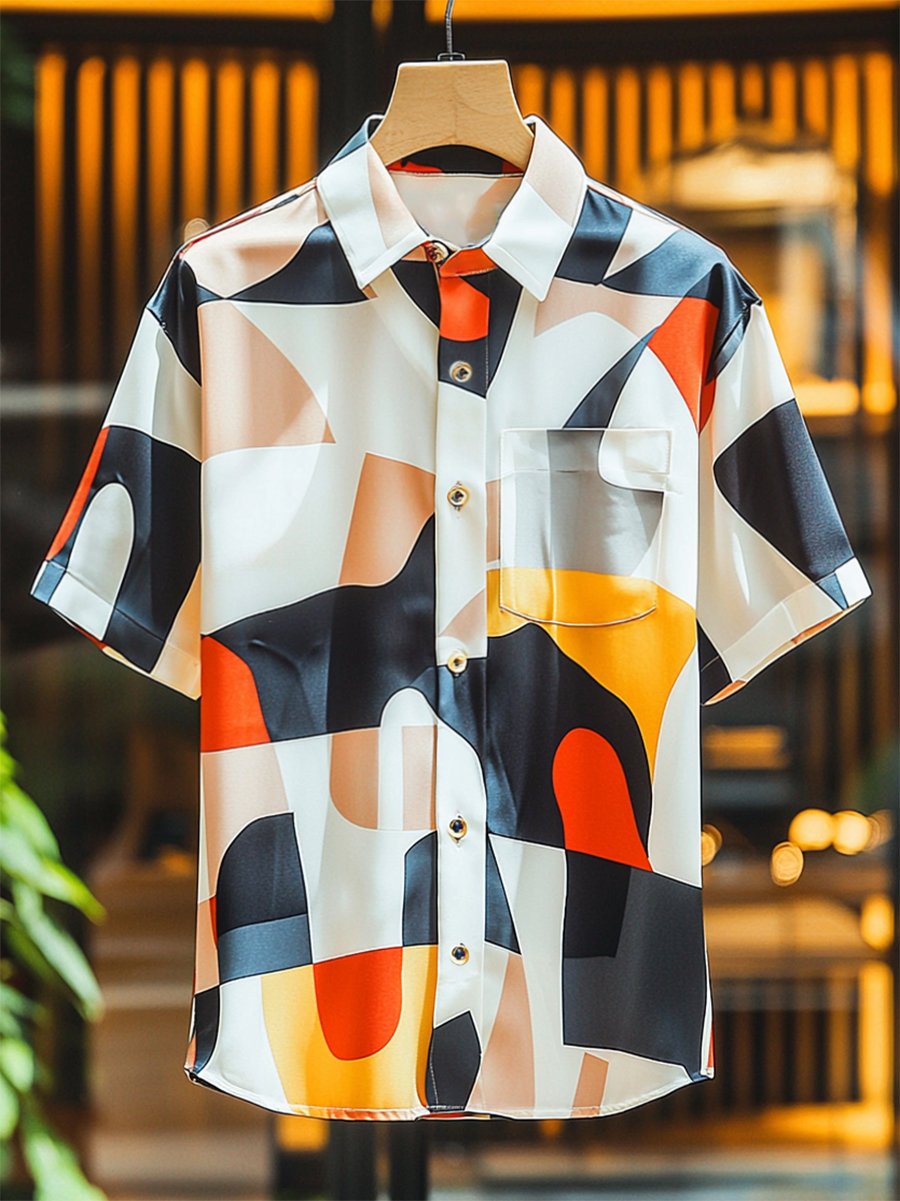 Camisa satén Luxe de manga corta con botones para hombre