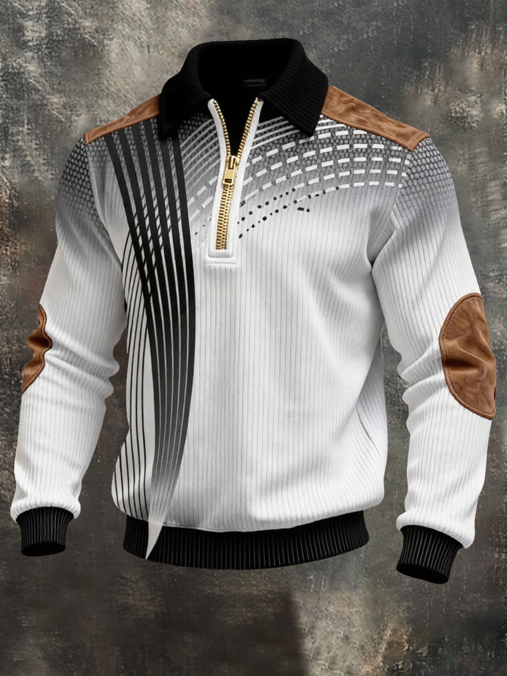 Sudadera vintage Color-Block estampado con cierre con gorrasucha para hombre