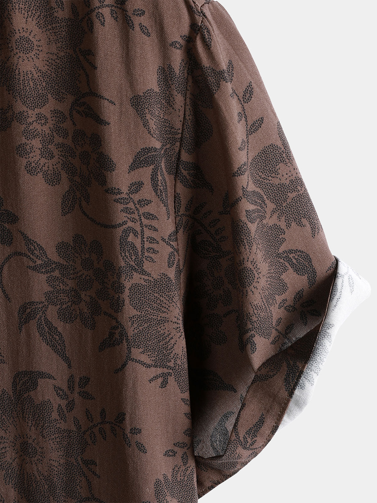 Camisa retro Brown floral Holiday Wear de manga corta para hombre
